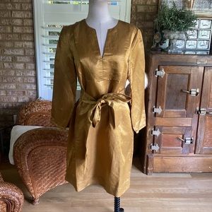 J. CREW DRESS LINEN BLEND HONEY GOLD BELTED DRESS MEDIUM NEW